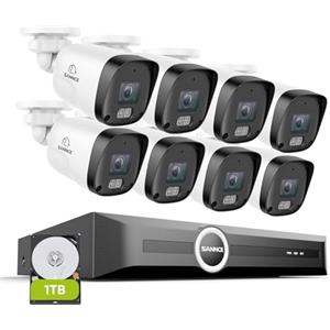 SANNCE Sistema di Telecamere di Sorveglianza 8CH POE CCTV, Videoregistratore di Rete 5MP PoE 8 Canali con 8 Telecamere di Sicurezza Esterna IP 3MP, 1TB HDD