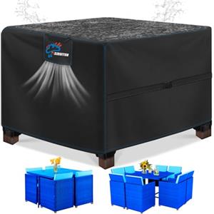SIRUITON Coperture per Mobili da Giardino, Tessuto Oxford 420D Resistente, Impermeabile, Antivento, Anti-UV, Copertura per Tavolo Esterno con Sfiato d'Aria, piazza (120x120x74 cm) - Nero