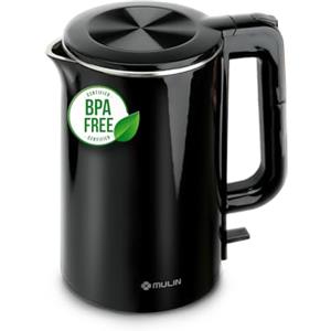 MU LIN MULIN Bollitore Elettrico, 2200W,Capacità 1,7L, Ebollizione Rapida, Base Girevole a 360°, Luminosa LED,ndicatore in Tazze,Acciaio Inossidabile, NERO