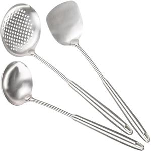 Berglander Set di Spatole per Wok, Utensili da Cucina in Acciaio Inossidabile - 17" Strumenti per Wok: Spatola, Mestolo, Schiumarola
