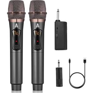 ALPOWL WXM Microfono Wireless, Microfono Karaoke con 192KHZ/24Bit, Professionale UHF Cordless Dynamic Mic System, Sistema PA Ricevitore Ricaricabile per Amplificatore Vocale(Nero)
