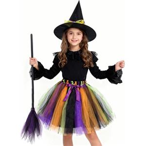 Hifot Costume Strega Bambina Tutu e Cappello Scopa ,Vestito Halloween Carnevale Cosplay
