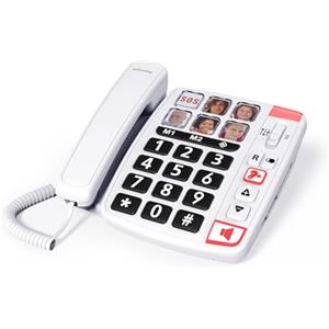 SWISSVOICE - Xtra 1110 - Telefono fisso con filo per anziani - Tasti grandi - 6 tasti di memoria con foto - Suonerie extra forti - Indicatore luminoso - Audio Boost - Compatibile apparecchi acustici