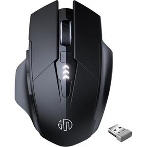 INPHIC Mouse Wireless, Mouse Ricaricabile USB 2.4G Senza Fili per Computer Portatile con 6 Pulsanti, Livello della batteria visibile, 1600 DPI per PC Laptop Windows Mac Linux, Nero