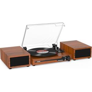 Udreamer Giradischi con 2 Altoparlanti Stereo Doppi Giradischi Vintage Bluetooth 5.3 Supporta 3 Velocità AUX-in, linea RCA, USB, Riproduzione Wireless Marrone