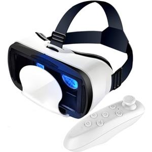 Hasaller Occhiali 3D per realtà virtuale con visore per realtà virtuale, regolabili, con controller per smartphone, film e giochi (bianco)