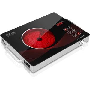 Alemania Piano cottura elettrico semplice 2200 W, piano cottura in vetroceramica a infrarossi portatile, piano cottura elettrico da banco, piastra riscaldante compatta regolabile per cucina e