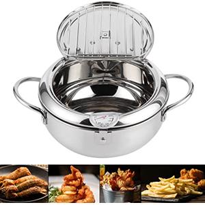 Akozon Mini Pentola per Friggere in Acciaio Inossidabile in Stile Giapponese con Fornello a Induzione per Termometro Compatibile con Friggitrice Piccola (Misura piccola 20cm)