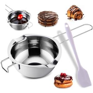 HMCEY Pentola Bagnomaria Acciaio Inox 400 MLL,Pentolino Sciogli Cioccolato,Ciotola di Fusione per Fonduta con Spatola Silicone,Pentolino per Cera Candele,Pentola per Sciogliere Il Sapone per Burro