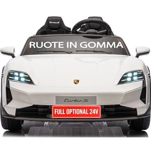 Mondial Toys Auto Elettrica per Bambini 24V Porsche Taycan TurboS 2 Posti Macchina Elettrica con Ruote in Gomma Telecomando Luci LED Bluetooth Bianco