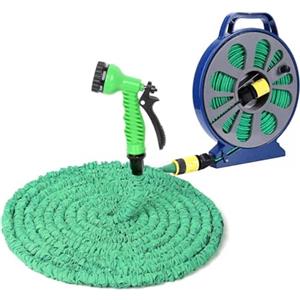 Avilia Tubo per Giardininaggio Estensibile con Pistola Multifunzione, 7 Regolazioni e Dispenser - Ideale per Innaffiare, Lavaggio Auto e Irrigazione con Connettore Universale, 15m