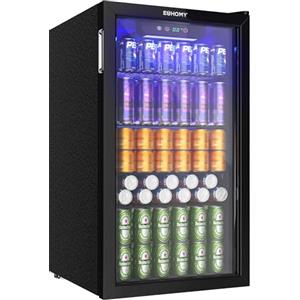 E EUHOMY EUHOMY Frigorifero per bevande, mini frigo per 126 lattine con porta in vetro, piccolo frigorifero con ripiani regolabili per limonata, birra o vino, perfetto per casa/bar, ufficio, nero
