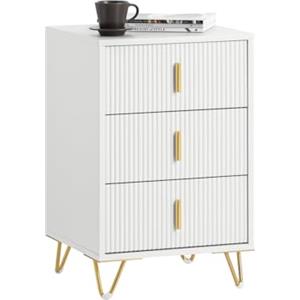 SoBuy Comodino Camera da Letto - Comodino con 3 Cassetti, Tavolino Salotto - Moderna Cassettiera L40 x P40 x A63 cm Bianco FBT115-L-W