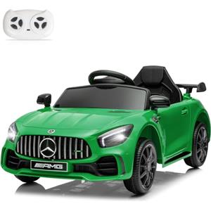LALAHO Mcchina Elettrica Per Bambini Mercedes AMG GTR 12V con Doppi Motori, 3-5km/h Auto Elettrica per Bambini 3-5 Anni, Sospensioni, MP3, Telecomando (Verde)