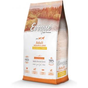 Evoque Adult Medium & Large Pollo e Tacchino - Mangime Secco 12 Kg con Carne Fresca e Vegetali