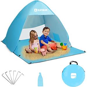Kayman Tenda da spiaggia pop-up UPF 50+ per protezione UV per 3-4 persone con borsa da viaggio, antivento spiaggia riparo solare con porta a cerniera, adatto per famiglia e cani, parco (blu)