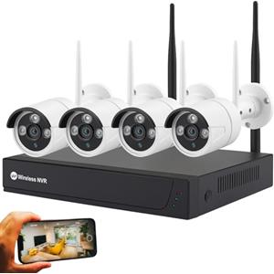 DE ROSA SHOP Kit Videosorveglianza Wireless, HD 4 Telecamere WiFi, Sistema IP Remoto con NVR, Supporto 5G e Connessione LAN, Sistema di Sorveglianza con Rivelazione Movimento.