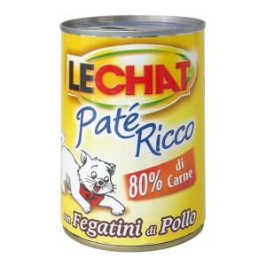 Monge LeChat Paté Ricco con Fegatini di Pollo - Lattina 400g per Gatti, Cotto a Vapore e Senza Conservanti