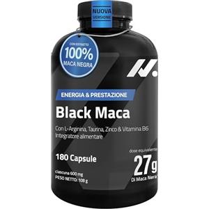 Nyvos Maca Nera 100:1 (27.000 mg) - Polvere di Maca Peruviana Extra Forte con L-Arginina, Taurina, Zinco & Vitamina B6 - Integratore Ormonale Uomo Donna per Energia, Testosterone & Vitalità - 180 Capsule