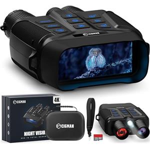 CIGMAN Visore Notturno, CIGMAN 4K Binocolo Visore Notturno con Portata di 1490FT/600M, 58MP HD Visione Notturna Ricaricabile con Zoom Digital 5X, con Torcia Elettrica, per la Caccia, Birdwatching, Campeggio