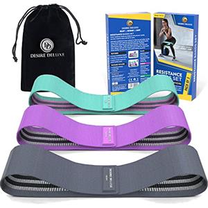 Desire Deluxe Elastici Fitness [Set di 3] Banda Elastica Fasce Elastiche 3 diversi livelli di Resistenza con Istruzioni per l'esercizio in Italiano e Borsa per Il Trasporto per Crossfit Yoga Pilates