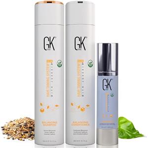 GK HAIR Global Keratin Bilancianti Shampoo e Balsamo (300ml / 10.1Fl Oz) con Cashmere (50ml / 1.69Fl Oz) Balancing Shampoo & Conditioner Per Capelli Grassi e Danneggiati
