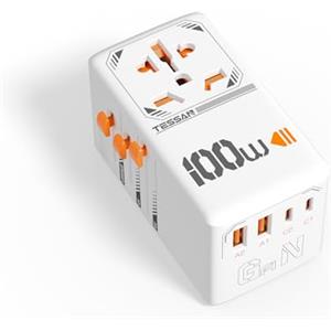 TESSAN 100W GaN Adattatore Universale da Viaggio, Caricatore 100W, Presa Universale da Viaggio con 2 USB A e 2 USB C, Adattatore Presa Spina per UK, USA, Australia, Tailandia, Giappone