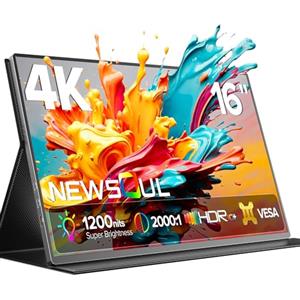 Newsoul Monitor Portatile 16 Pollici 4K UHD 1200 nits HDR, Display IPS 3840x2400, Contrasto 2000:1, 100% sRGB,Schermo Portatile Compatibile con Laptop,PC, Xbox, PS5 via HDMI e USB-C