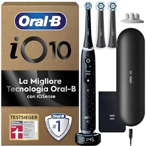 Oral-B Spazzolino Elettrico iO 10, 3 Testine di Ricambio per Spazzolino Elettrico Ricaricabile Autentiche, Custodia Da Viaggio Ricaricabile, Pulizia Denti Efficace, Nero