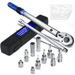 MOCINE Drehmomentschlüssel 3/8, 5-60 Nm, Fahrrad & Zündkerzen Drehmomentschlüssel-Set 13 Teilen, Inklusive 250mm Verlängerungsstange, 3/8 auf 1/2'' & 1/4'' Adapter, Zündkerzenhülse