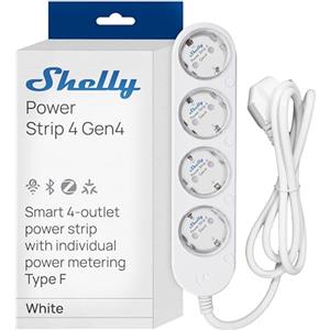 Shelly Power Strip 4 Gen4 Bianco - Ciabatta Smart Matter & Wi-Fi, 4 Prese Intelligenti, Misurazione Potenza, 16A Totali 3500W, Timer, Riscaldamento, Zigbee, Google, Alexa, Apple, Nessun Hub Richiesto