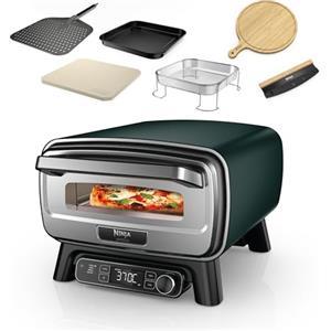 Ninja Artisan Forno elettrico per pizza e friggitrice ad aria da esterno, 4 programmi di cottura, tagliere, tagliapizza, pietra refrattaria 30 cm, pala, teglia, cestello per frittura, verde MO201AMZEU
