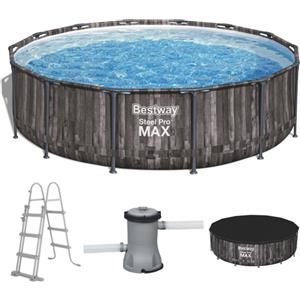 Bestway Piscina Rotonda Steel Pro Max 427x107 cm Effetto Legno Scuro con Pompa di Filtraggio Inclusa