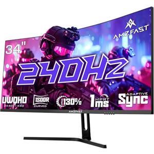 Amzfast Monitor Gaming Curvo 34 Pollici - UWQHD 3440x1440 (21:9), 240 Hz, 1 ms MPRT, Adaptive Sync, sRGB 130% / DCI-P3 98%, HDMI 2.1, DisplayPort, Eye Care, VESA 75x75, PIP/PBP, AMZG34C5QPro