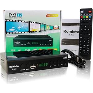 Romicta Decoder Digitale Terrestre 2025, Decoder DVB-T2/C 1080P H.265 HEVC 10Bit, Ricevitore Digitale Terrestre USB PVR Youtube LCN HDMI SCART Lettore Multimediale, Telecomando Universale 2in1