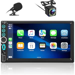 XVDXVC Autoradio 2 DIN Compatibile con Wireless Carplay & Android Auto,7 Pollici Touchscreen Stereo Auto Bluetooth con Schermo,Radio Auto con Mirror Link/USB/AUX/FM/Microfono, Supporta Telecamera Posteriore