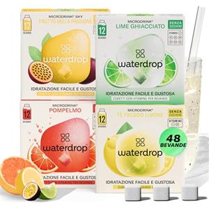 waterdrop MICRODRINK waterdrop® Frutta Tropicale - 48 cubetti waterdrop per acqua - Pacchetto di prova 4 gusti aromatizzanti - insaporitore acqua senza zucchero - acqua aromatizzata in forma di cubetti per bevande