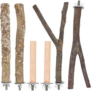 CKANDAY Set di 6 supporti per uccelli e pesce persico, gabbia per uccelli, giocattoli per pappagalli, rami in legno naturale, con piattaforma per parco giochi per piccoli pappagalli medi e piccoli, fringuelli