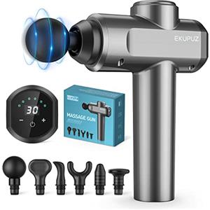 EKUPUZ Pistola Massaggio Muscolare, EKUPUZ 30 Velocità Pistola Massaggiante Professionale, 6 Testine Massaggio e Display LCD,Massaggiatore Elettrico dei Tessuti Profondi per Rilassamento Muscolare