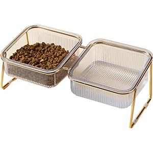 KMERCE Ciotola per cibo per gatti, inclinabile a 15°, rialzata, per gatti, accessori per gatti, ciotole per cani e gatti di piccola e media taglia, doppia ciotola+base antiscivolo+stile INS