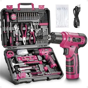 XIAZIR Set di utensili 233 pezzi con trapano avvitatore a batteria, cassetta attrezzi completa per fai-da-te a casa con cacciaviti, pinze, martello, punte e accessori