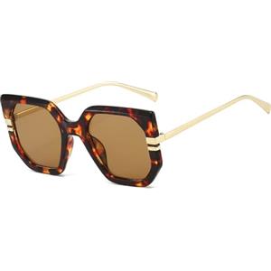 YAMEIZE Occhiali da Sole Esagonali Oversize Retrò Donna Uomo Grandi Occhiali da Sole Quadrati Dorati con Montatura in Metallo (Marrone Conchiglia di Tartaruga)