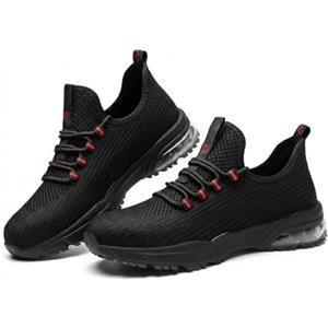SPIEZ Scarpe Antinfortunistiche Unisex, Zapatillas da Lavoro Leggere con Punta Compositi, Antiscivolo e Ammortizzazione d'Aria, Nero/Rosso, EU 44