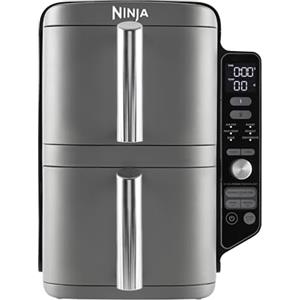 Ninja Double Stack XL Friggitrice ad Aria Verticale, Doppia Zona, 4 Livelli di Cottura e 2 Cassetti, Capienza 9.5L, 6 Funzioni, 8 Porzioni, Componenti Lavabili in Lavastoviglie, Grigio, SL400EU