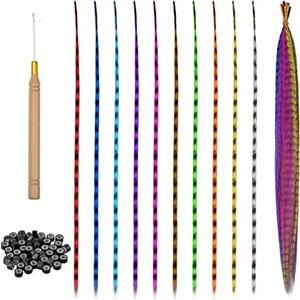 KYSUN Estensioni dei Capelli di Piume, Estensione in Piuma Sintetica, Hair Tinsel Extension per Capelli, Feather Hair Extension con Perline e Gancio, per Ragazza Bambine Feste (A)