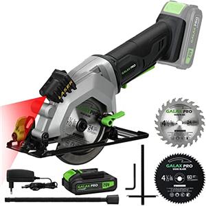 GALAX PRO Sega Circolare，20V 40W Sega Circolare a Batteria,Velocità 3400 giri/min,Angolo di Taglio: 42.8 mm (90°), 28 mm (45°),Manopola di Sicurezza, Guida Laser, Lame 115 mm, Adatto per legno,PVC