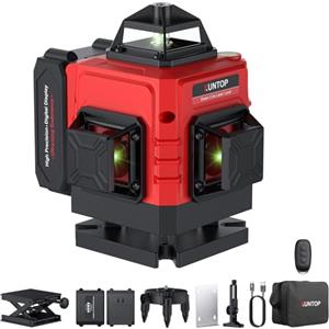 XUNTOP Livello Laser Autolivellante 16 Linee Verde Livella Laser 4x360° Autolivellante con Telecomando, 2 Batterie Ricaricabili, Supporto Magnetico, Base Regolabile, IP54, USB-C per Interni DIY