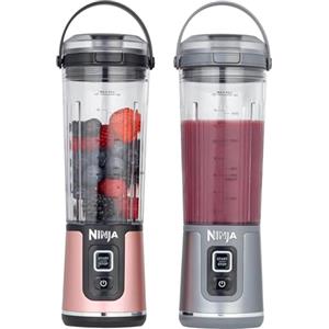 Ninja Blast Frullatore Portatile x2 530 ml, Coperchio Antiperdite e Beccuccio, Senza Filo, Ricaricabile, Frullati Proteici, Frulla Ghiaccio e Frutta congelata, Oro Rosa, Argento Metallico, BC151UKEUGV