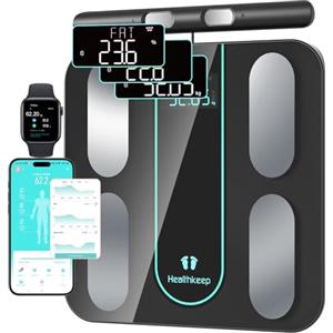Healthkeep Pesa Persona Bilancia Collegata Impedenzimetro Con 8 Elettrodi ad Alta Precisione, 21 Dati Corporali Misurazione BIA a Doppia Frequenza Con APP per Andriod e iOS, Max. 180kg/400lb/28st