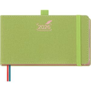 BEZEND Agenda 2026 Settimanale Tascabile 9,4 x 16,7 cm - 1 Settimana 2 Pagine da Gen a Dic 2026, Piccola Formato Orizzontale con Vista Verticale, Bordo in Oro Rosa, Portapenne - Frutta Verde